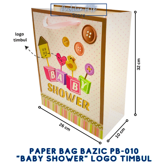 Paper Bag Baby Shower Bazic PB-010 Logo Timbul / Tas Kertas Shopping Bag / Goodie Bag