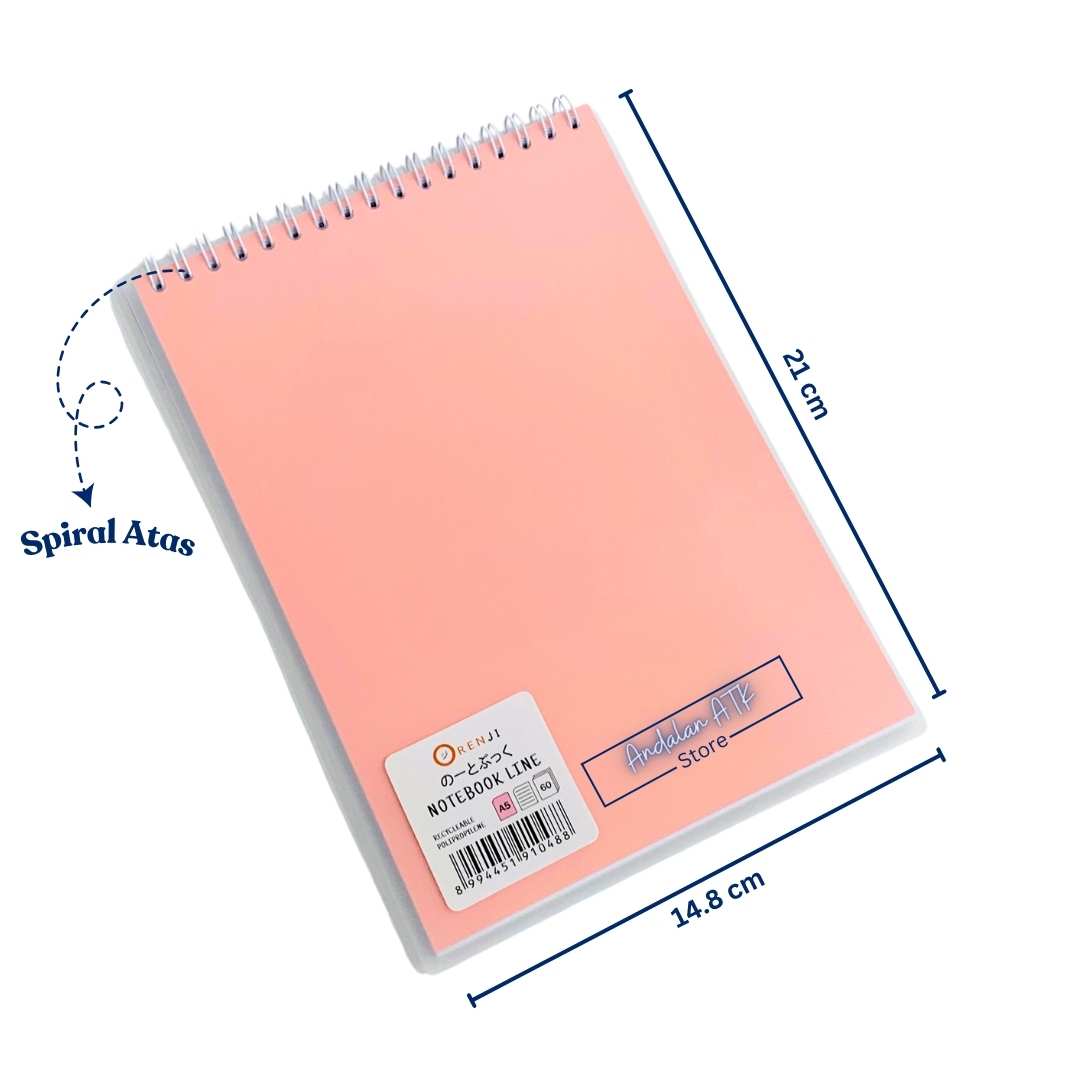 Notebook Orenji Buku Agenda A5 Line Spiral Atas Pastel 60 Lembar/ Buku Catatan Bergaris  