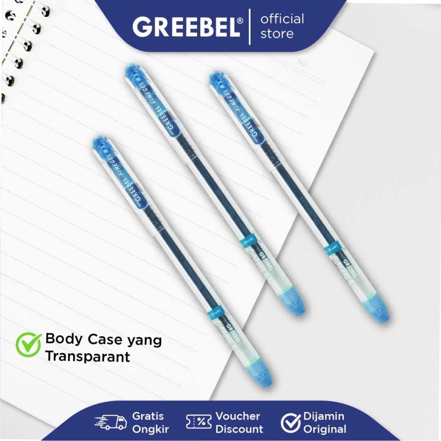 Pulpen Greebel / Greebel Ballpen Fine Gel Hitam, Merah, Biru 0.5MM / Ballpoint