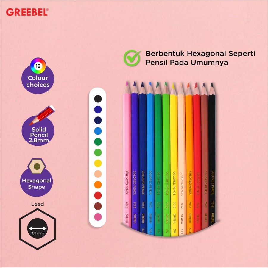 Pensil Warna Greebel 7012 CC Isi 12 Warna Classic Color / Color Pencil