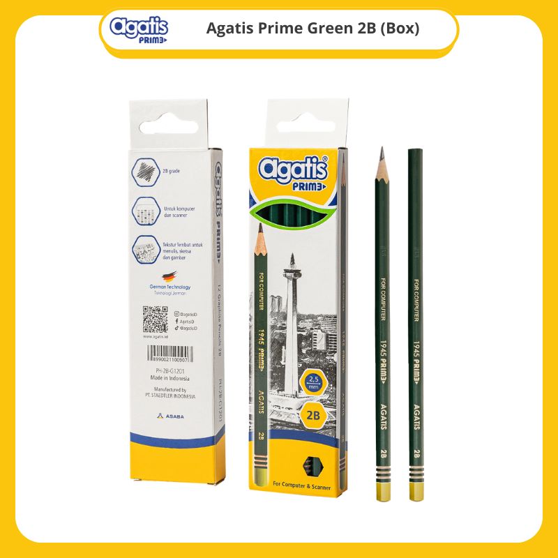 Pensil / Agatis Pencil 2B PH-2B-G1202 Prime Hexagonal Graphite Green Color [1 PACK]  