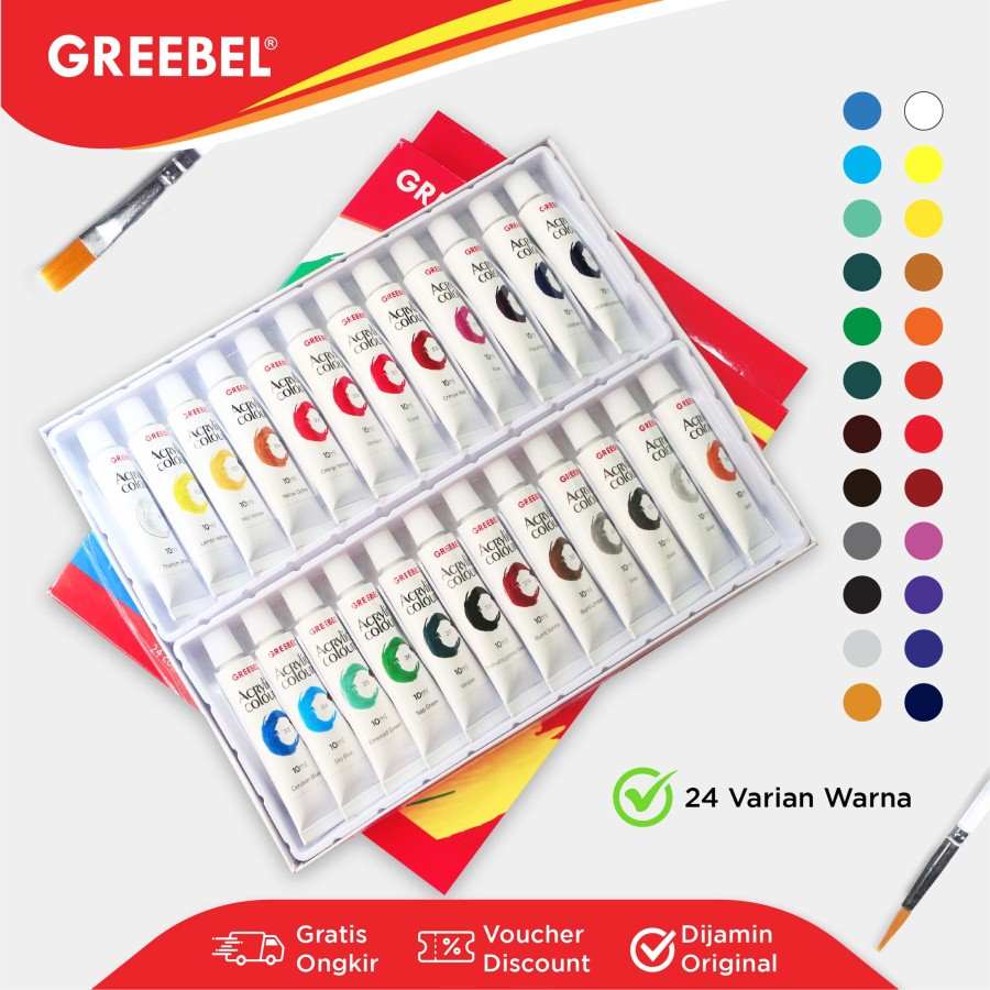 Cat Akrilik Greebel Acrylic Paint 10ML 24 Warna / Cat Lukis  