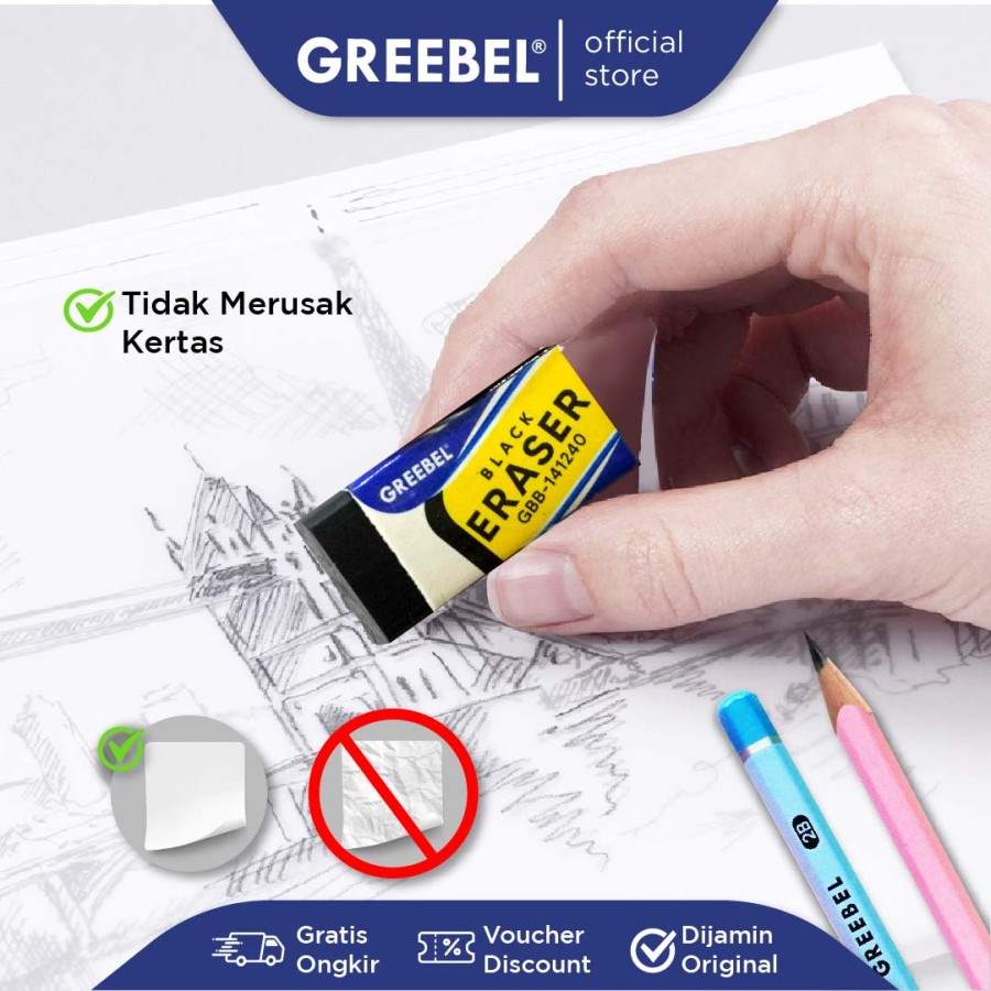 Penghapus Greebel Hitam / Greebel Eraser GBB 141240 Kecil - Sedang - Besar / Hapusan Pensil
