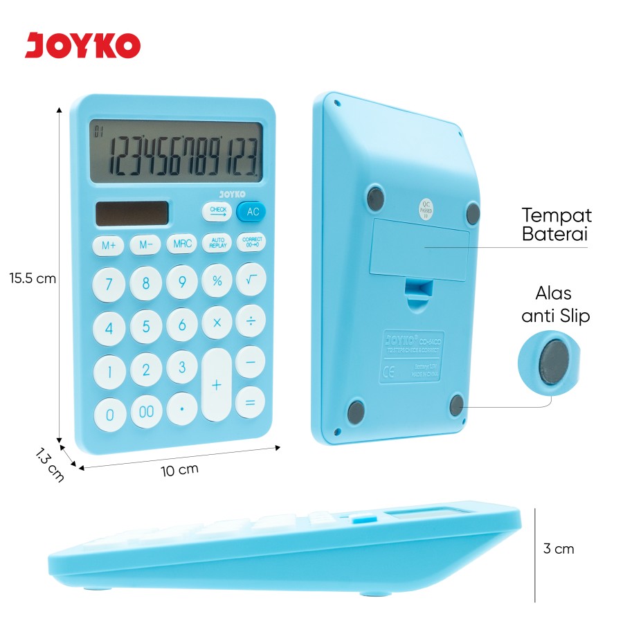 Kalkulator Joyko / Calculator Tipe CC-64 CO Colour / 12 Digit Dual Power
