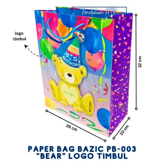 Paper Bag Bear Bazic PB-003 Logo Timbul / Tas Kertas Shopping Bag / Goodie Bag