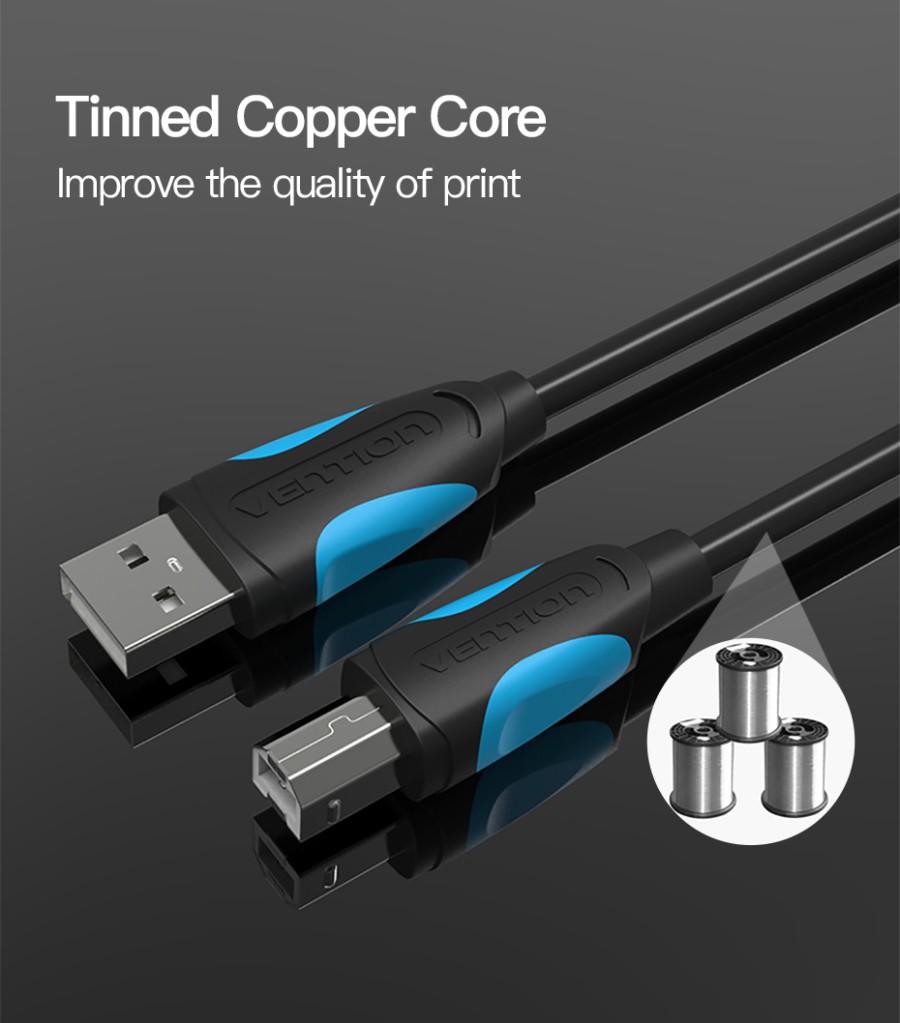 Vention - Kabel Printer USB 2.0 A Male - B Male 1.5M - 3M - 5M - 10M Black VAS-A16  