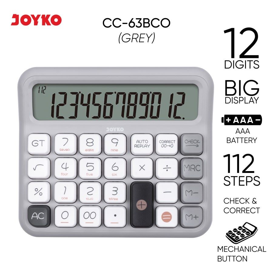 Kalkulator Joyko / Calculator Tipe CC-63B CO Colour / 12 Digit Dual Power