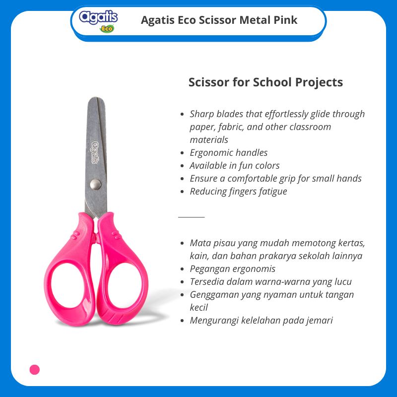 Gunting Agatis Scissors Metal For Kids Pastel GSKD-21M-AC1 PASTEL PINK, BLUE, LIME  
