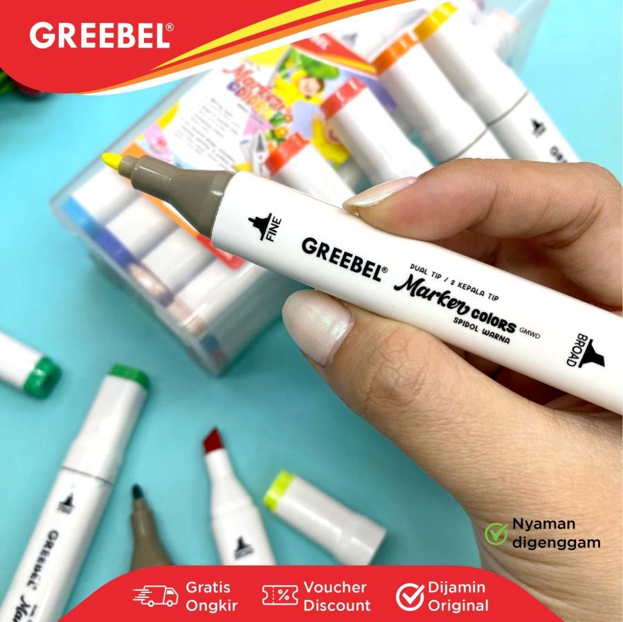 Spidol + Highlighter / Greebel Water Marker Dual Head - GMWD 24C 24 Warna / Spidol Sketsa  