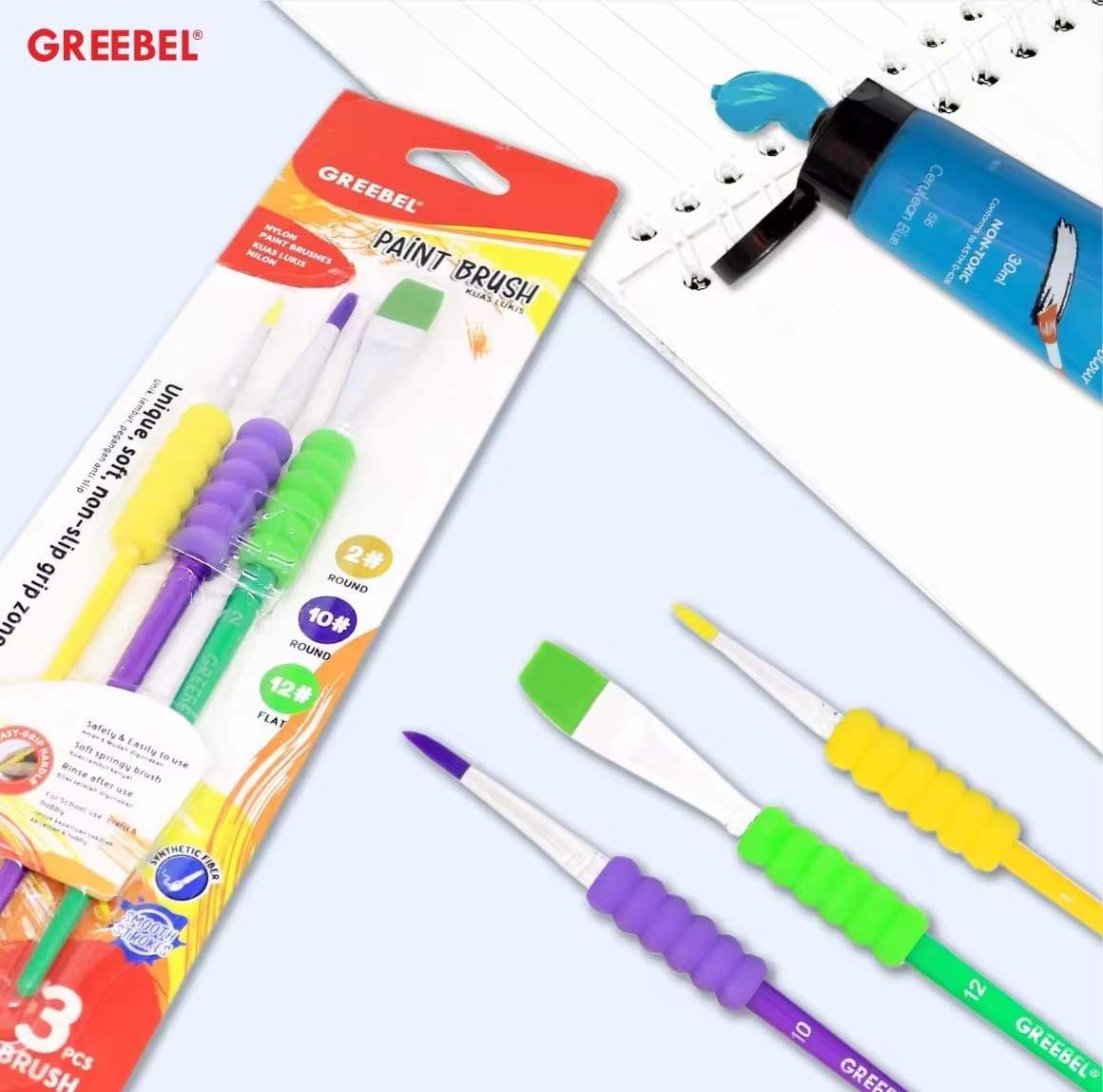 Kuas Lukis Brush Greebel BRSH-24-3A / Kuas SET Round & Flat Isi 3  