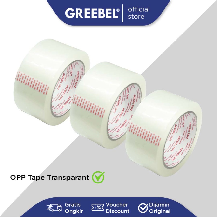 Lakban Bening Greebel Core Red 48MM atau 2inchi Panjang 90 yard / Transparan