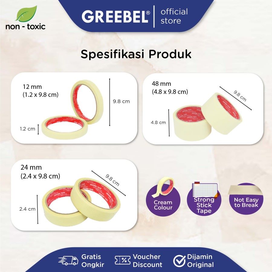 Lakban Kertas Greebel / Greebel Masking Tape 12mm - 24mm - 48mm