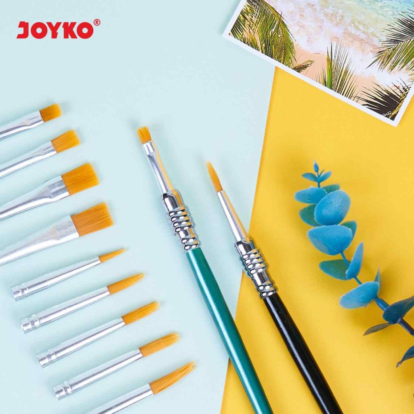 Kuas Lukis Joyko Set Brush BR-2 Isi 12 Pc Flat dan Round  