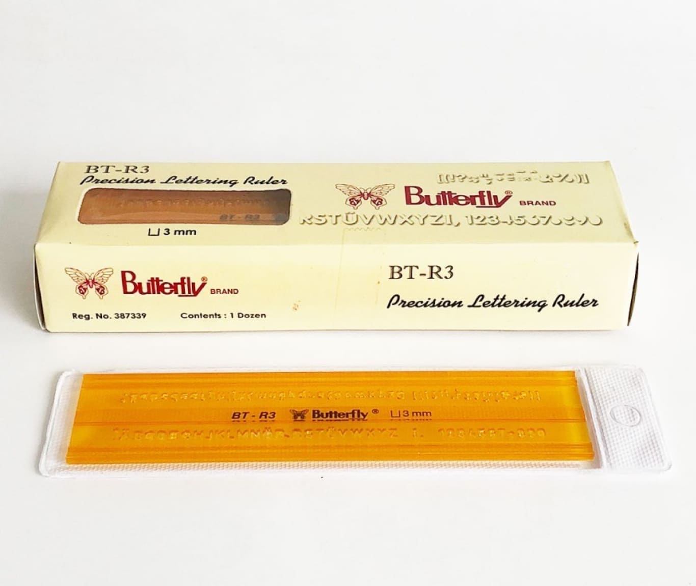 Penggaris Template Butterfly BT-R3 3mm / Penggaris Mal Huruf Abjad dan Angka  