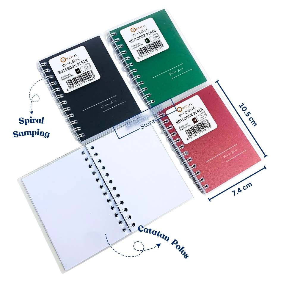 Notebook Orenji Buku Agenda A7 Plain Spiral Samping 60 Lembar/ Buku Catatan Polos  