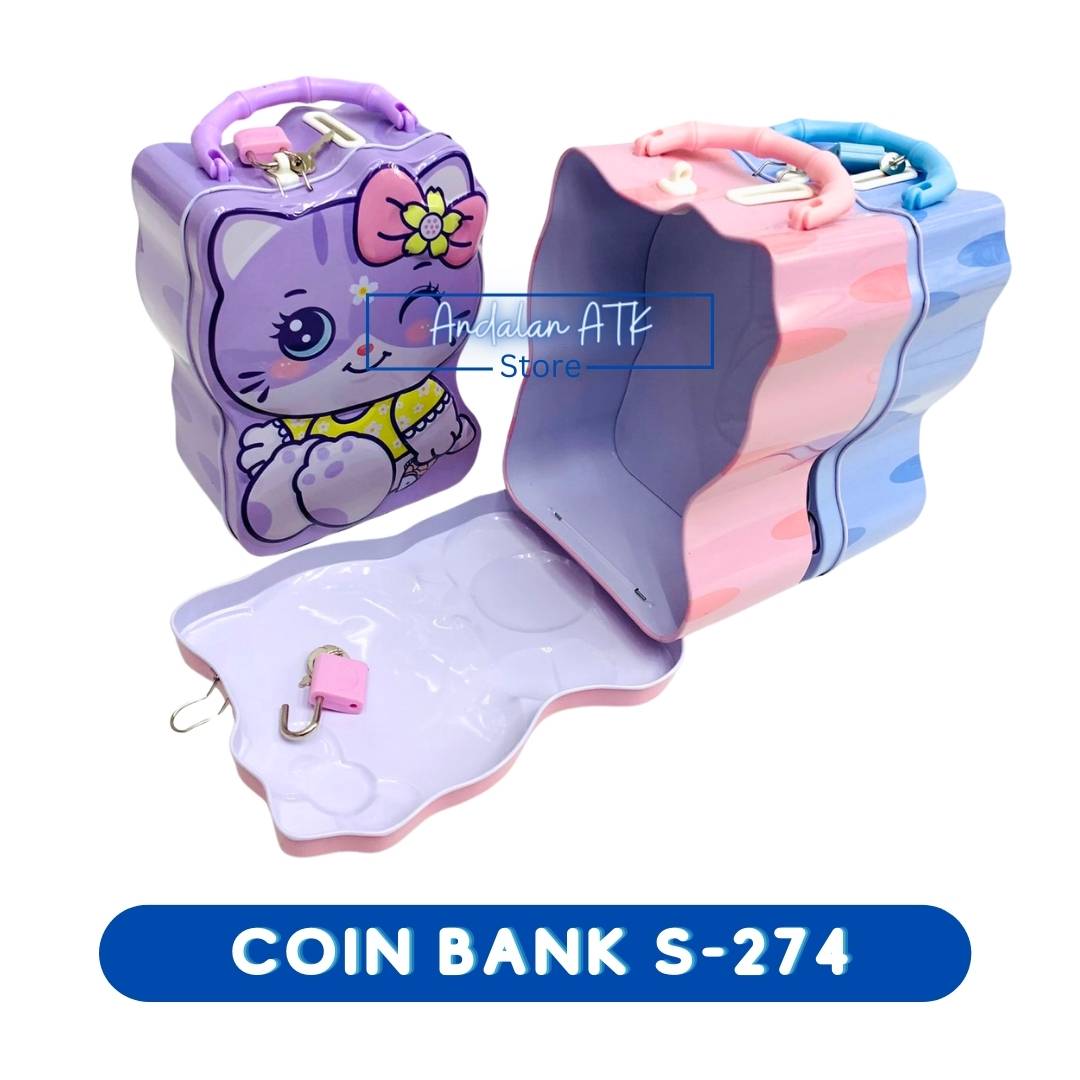 Coin Bank / Celengan Anak Kunci Gembok Karakter Kucing S-274 Xiaolingjing