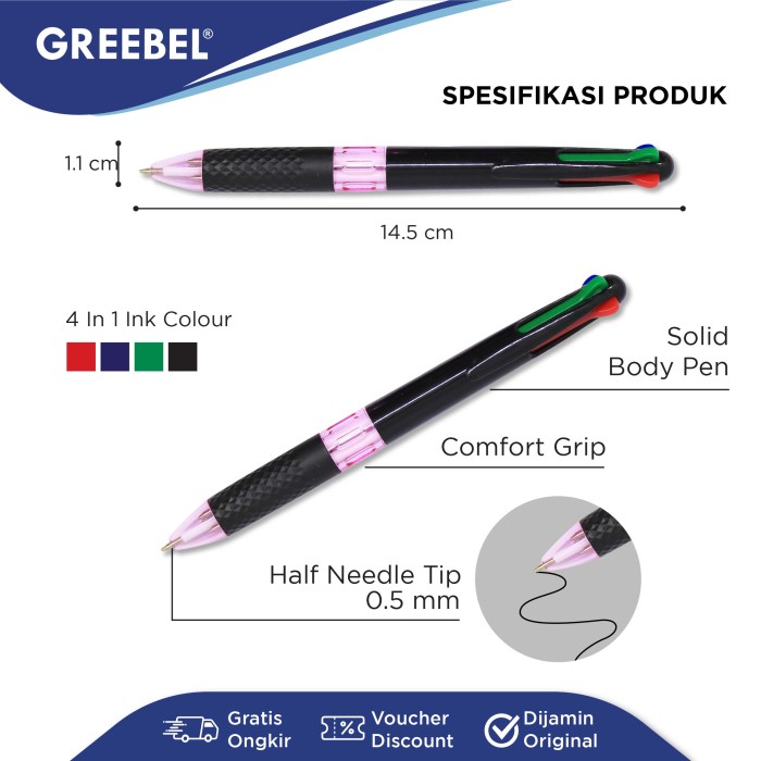 Pulpen Greebel / Greebel ROYALE pen 4 Warna 0.5MM / Ballpoint  