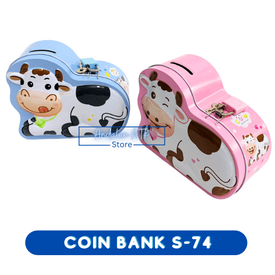 Coin Bank / Celengan Anak Kunci Gembok Karakter Sapi S-74 Xiaolingjing