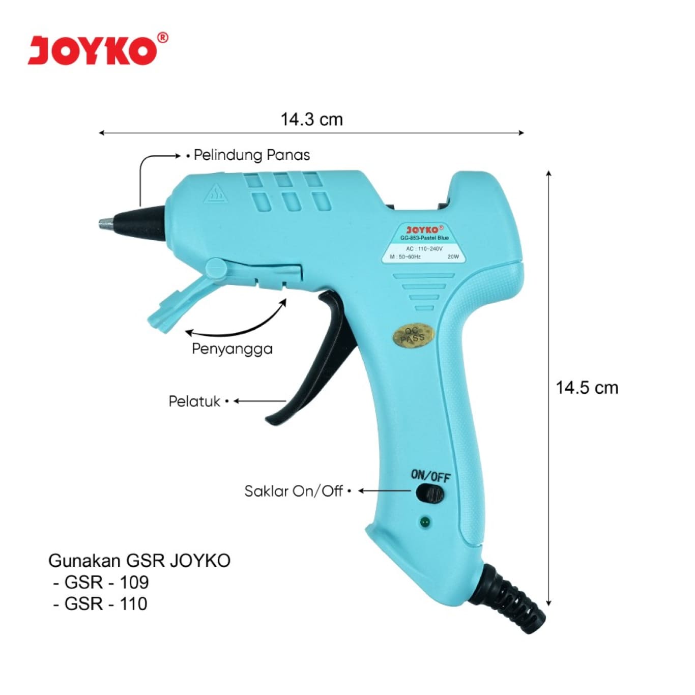 Glue Gun GG-853 Joyko Alat Lem Tembak Pastel Color / Lem Bakar Kecil 20 Watt  