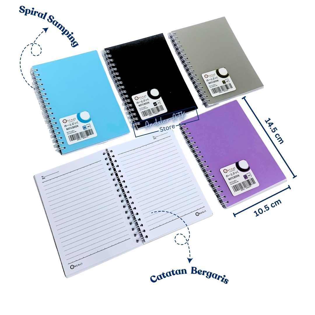 Notebook Orenji Buku Agenda A6 Line Spiral Samping Pastel 60 Lembar/ Buku Catatan Bergaris  