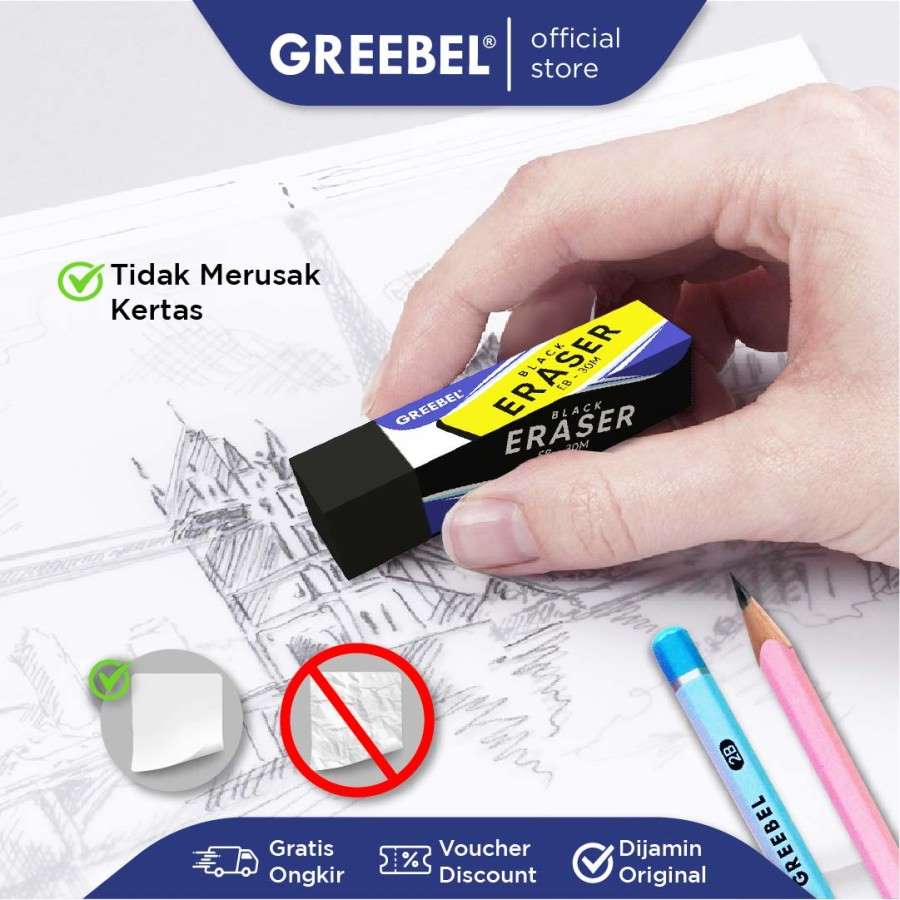 Penghapus Greebel / Greebel Eraser EB-30 Hitam / Hapusan Pensil Black