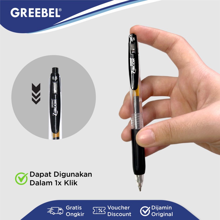 Pulpen Greebel / Greebel Gel Pen GP-509 Zircon 0.5MM Hitam / Ballpoint  