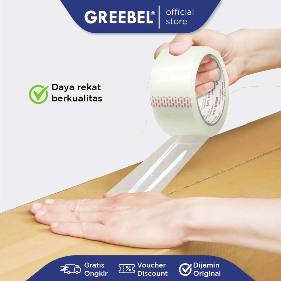 Lakban Bening Greebel Core Red 48MM atau 2inchi Panjang 90 yard / Transparan