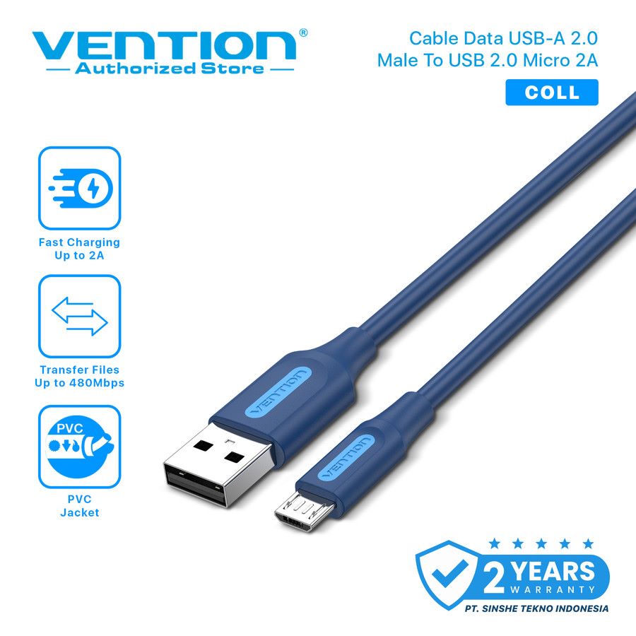 Vention - Kabel USB 2.0 A Male to Macro - B Male 3A 1.5M Black dan 1M Blue COL / Kabel Data  