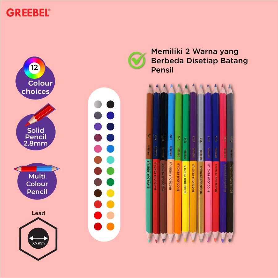 Pensil Warna Greebel 7212 Pencil B1 Color [12 pcs - 24 warna] / Color Pencil  