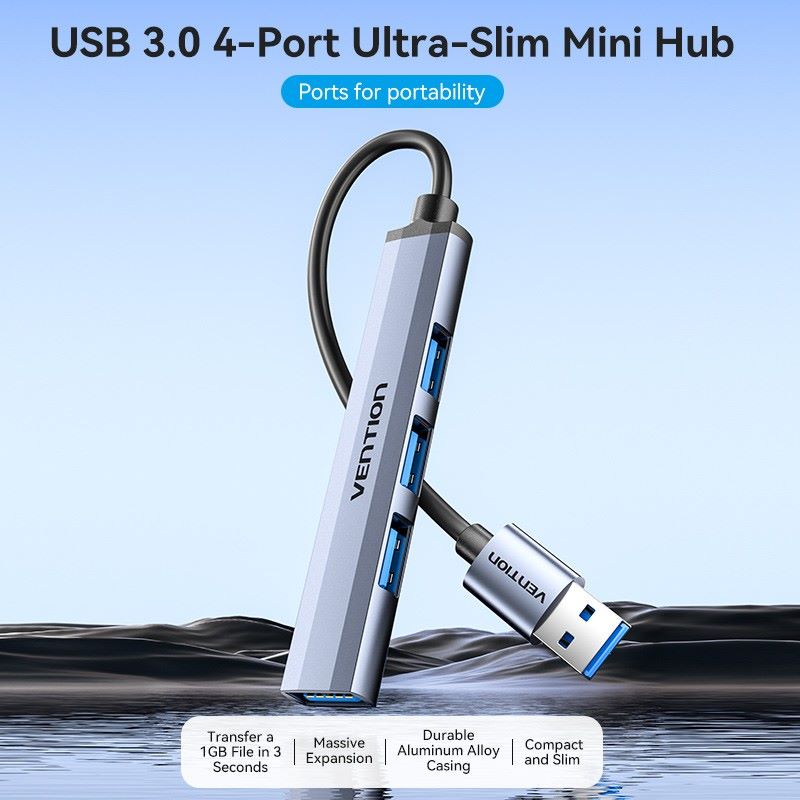 Vention - Mini HUB 0.15M USB 3.0 to USB 3.0/USB 2.0*3 Gray CKOHB Port Hub  