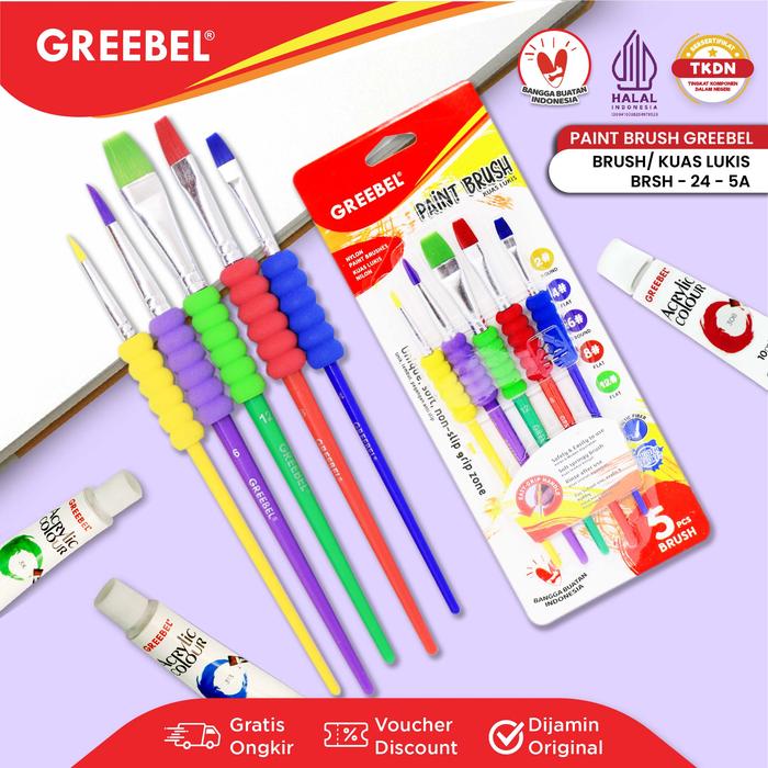 Kuas Lukis Brush Greebel BRSH-24-5A / Kuas SET Round & Flat Isi 5  
