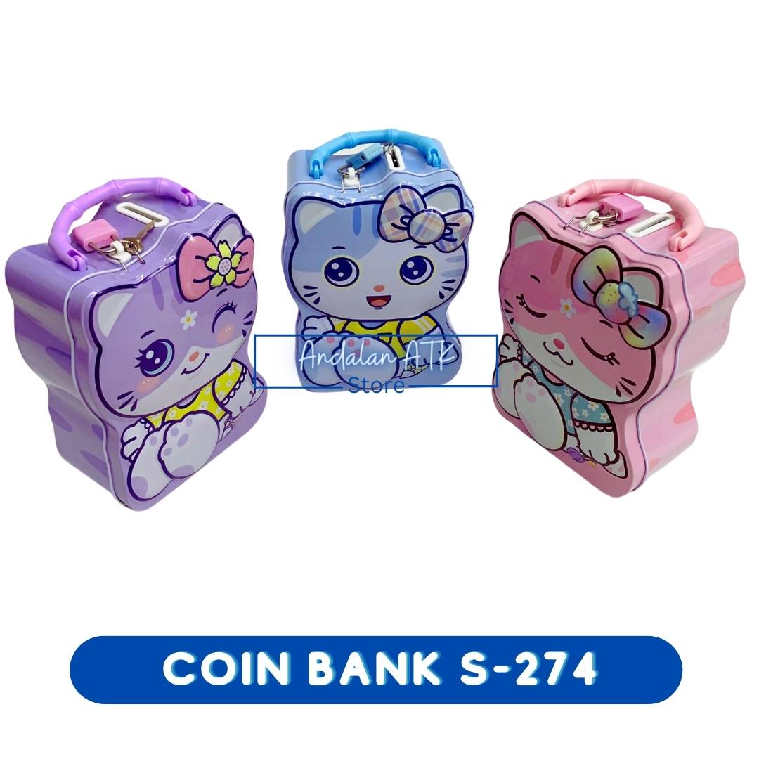 Coin Bank / Celengan Anak Kunci Gembok Karakter Kucing S-274 Xiaolingjing