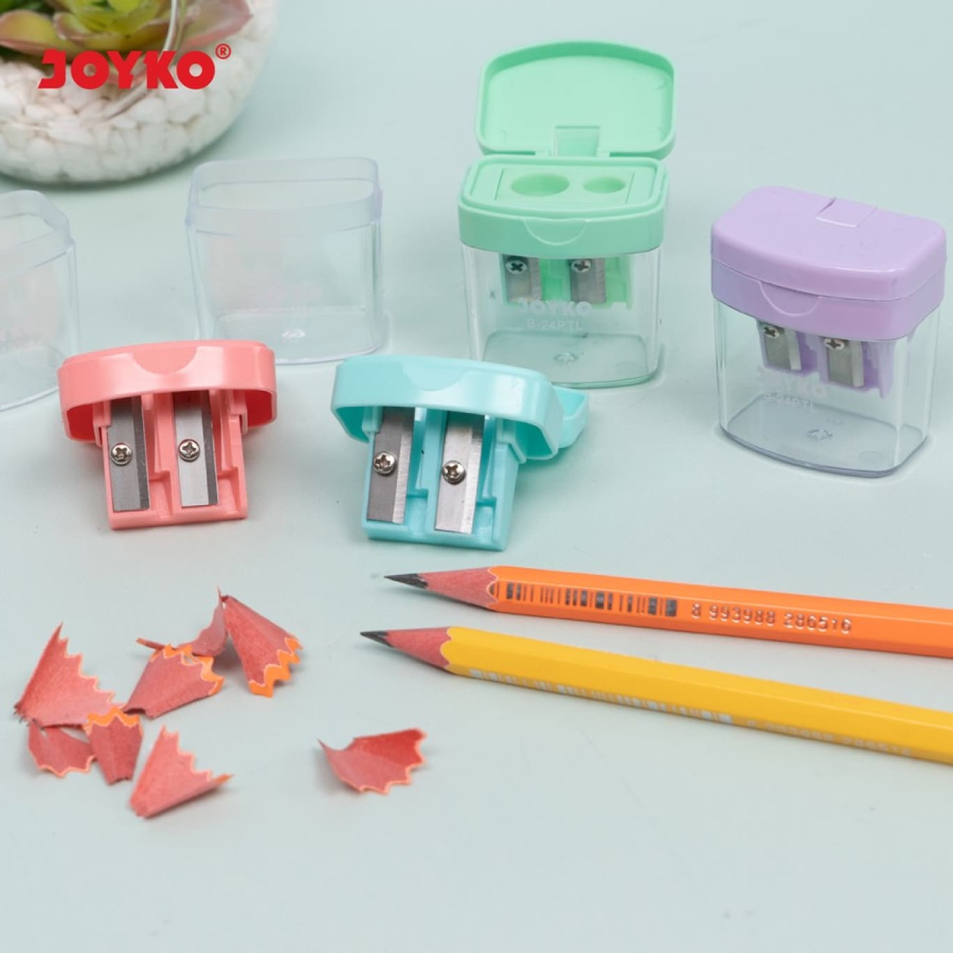 Rautan Pensil / Serutan Pensil Joyko B24 Warna Pastel / Pencil Sharpener 2 Lubang  