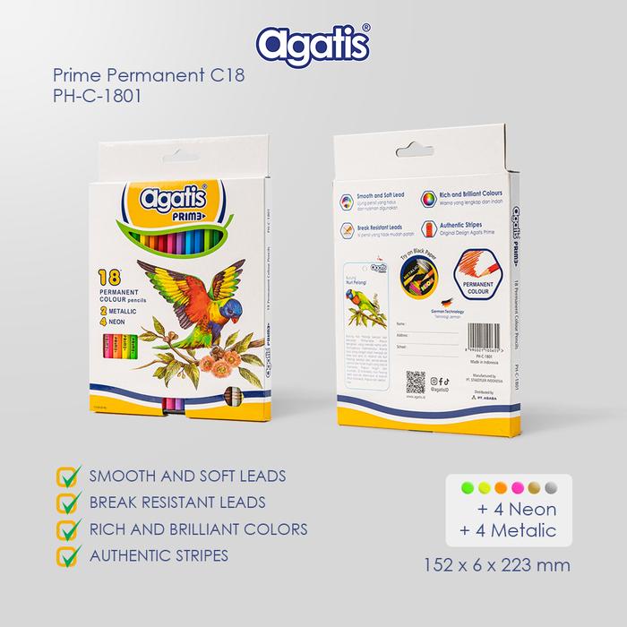 Pensil Warna Agatis Color Pencil GPH-C-1801 Prime Wood Permanent / 18 Warna  