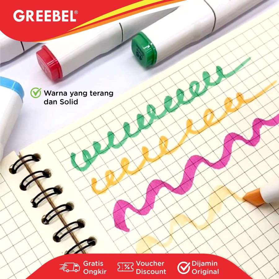 Spidol + Highlighter / Greebel Water Marker Dual Head - GMWD 24C 24 Warna / Spidol Sketsa  
