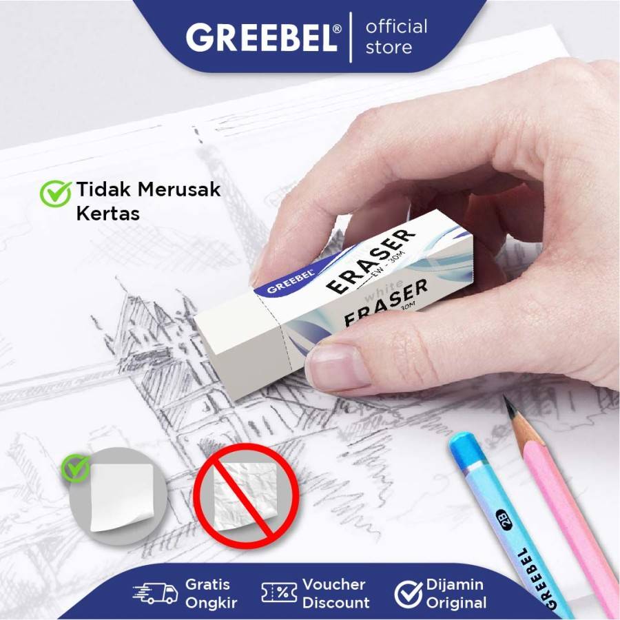 Penghapus Greebel / Greebel Eraser EW-30 Putih / Hapusan Pensil White