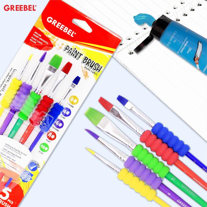 Kuas Lukis Brush Greebel BRSH-24-5A / Kuas SET Round & Flat Isi 5  