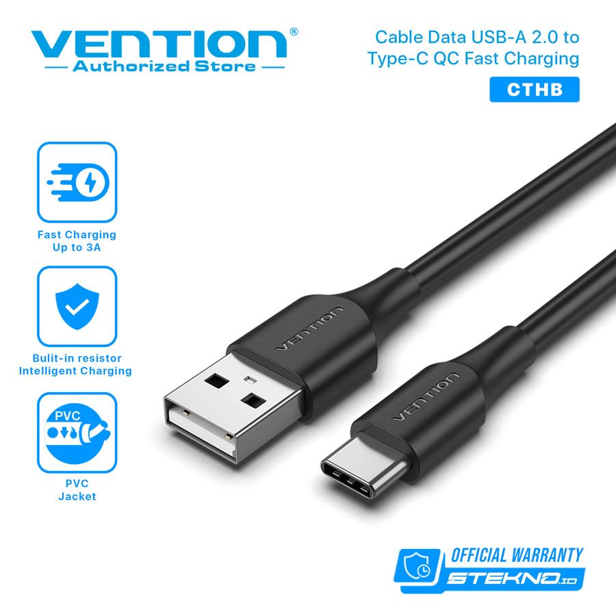 Vention - Kabel USB 2.0 A Male to C Male 3A 1.5M Black and White CTHBG CTHWG / Kabel Data