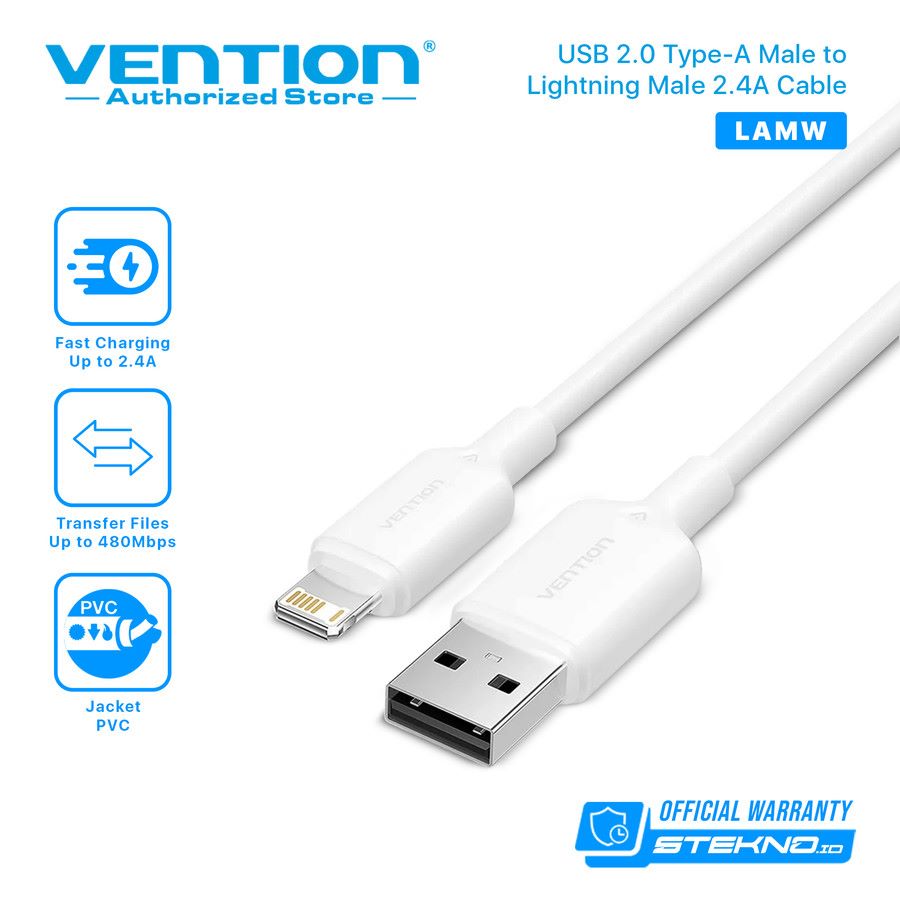 Vention - Kabel USB 2.0 C Male - Lightning Male 2.4A 1M Black LAMBF dan White LAMWF / Kabel Data  