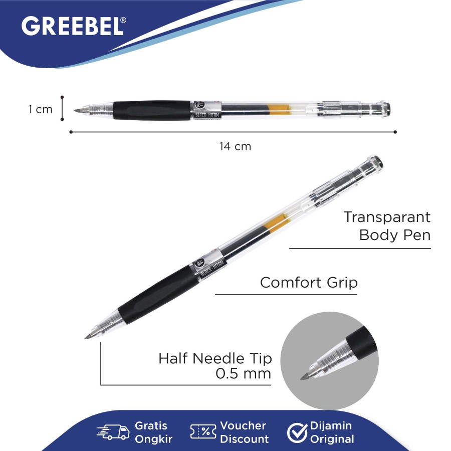 Pulpen Greebel / Greebel Gel Pen GP-504 Viero 0.5MM Hitam / Ballpoint  