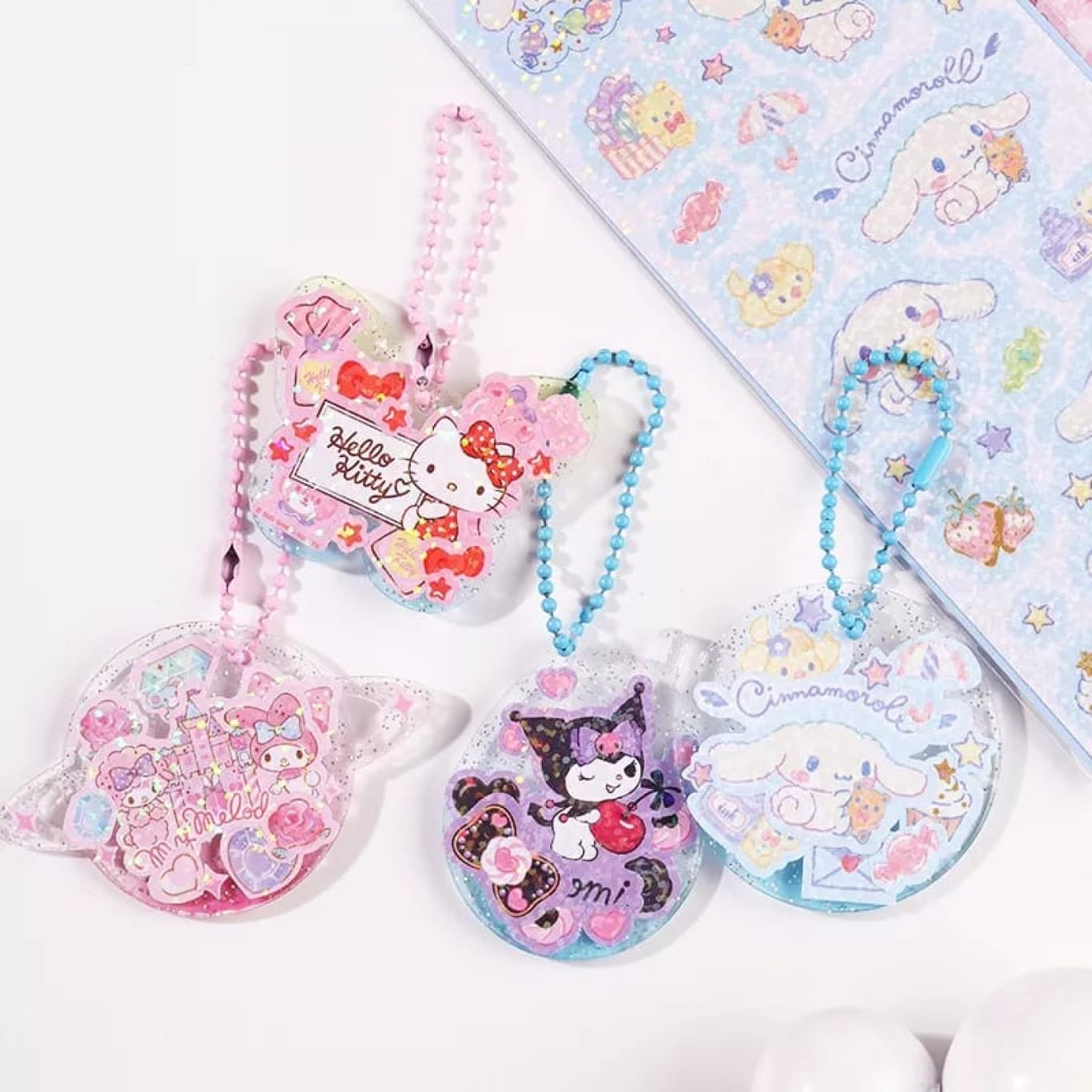 Stiker Sanrio Glitter Transparan Bahan PVC / Gantungan Kunci Sticker / Keychain