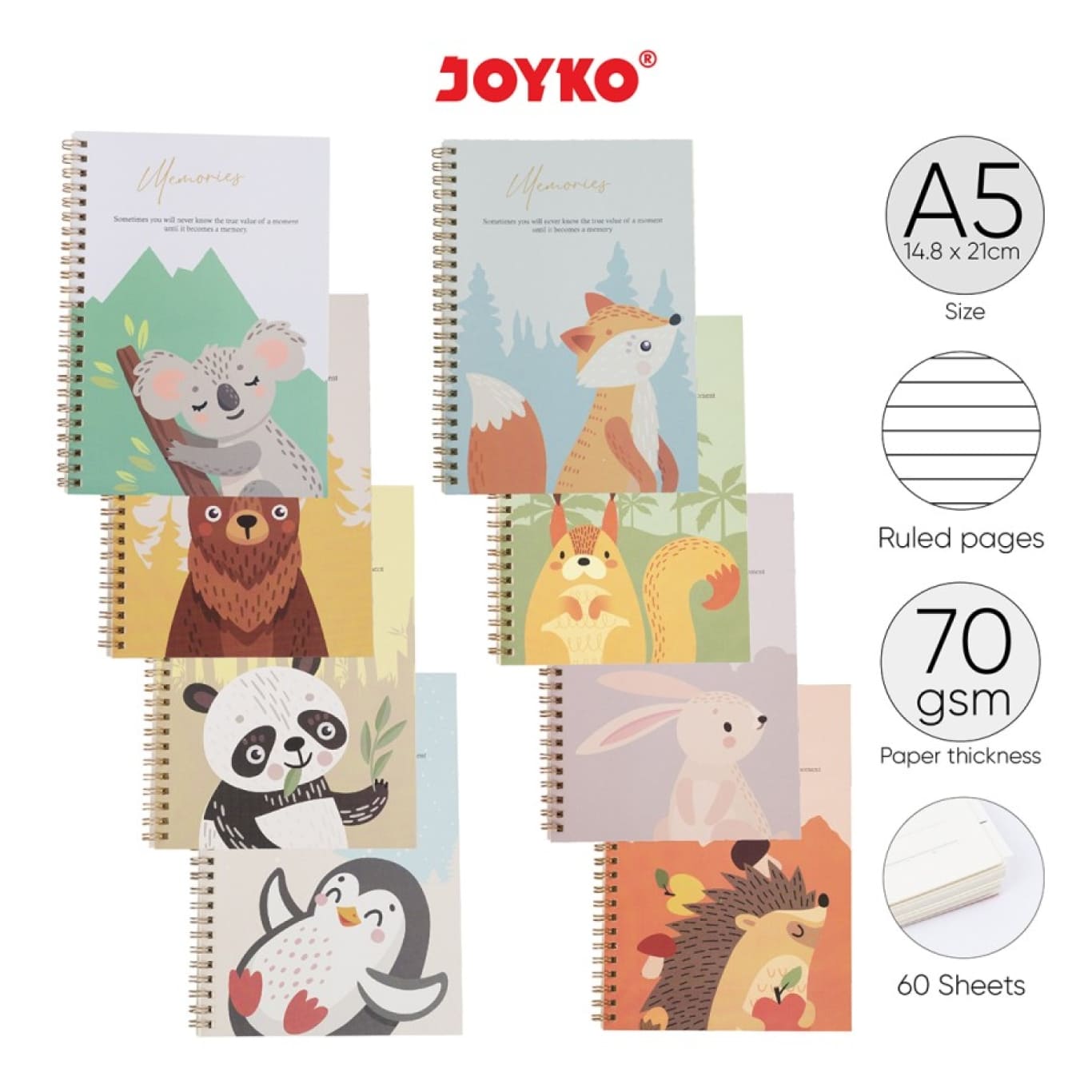 Joyko Notebook A5 Diary Agenda Buku Catatan Bergaris NB-707~711 Animal [60 Lembar]  