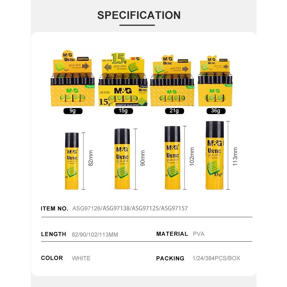Lem Kertas Glue Stick M&G PVA Ustic 9gr - 15gr - 21gr - 36gr / Lem Kertas Stik  
