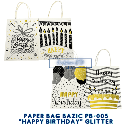 Paper Bag Happy Birthday Bazic PB-005 Glitter / Tas Kertas Shopping Bag / Goodie Bag