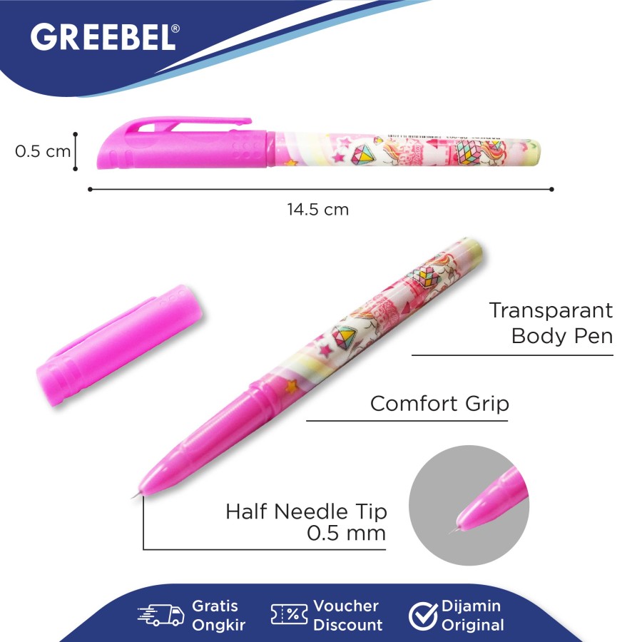 Pulpen Greebel / Parko Gel Pen GP-003 0.5MM Hitam Unicorn / Ballpoint  