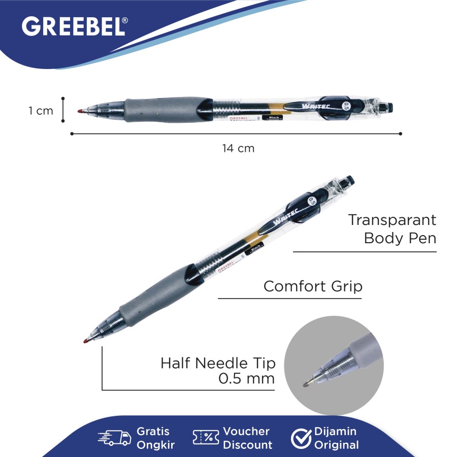 Pulpen Greebel / Greebel Gel Pen GP-503 Writec 0.5MM Hitam / Ballpoint