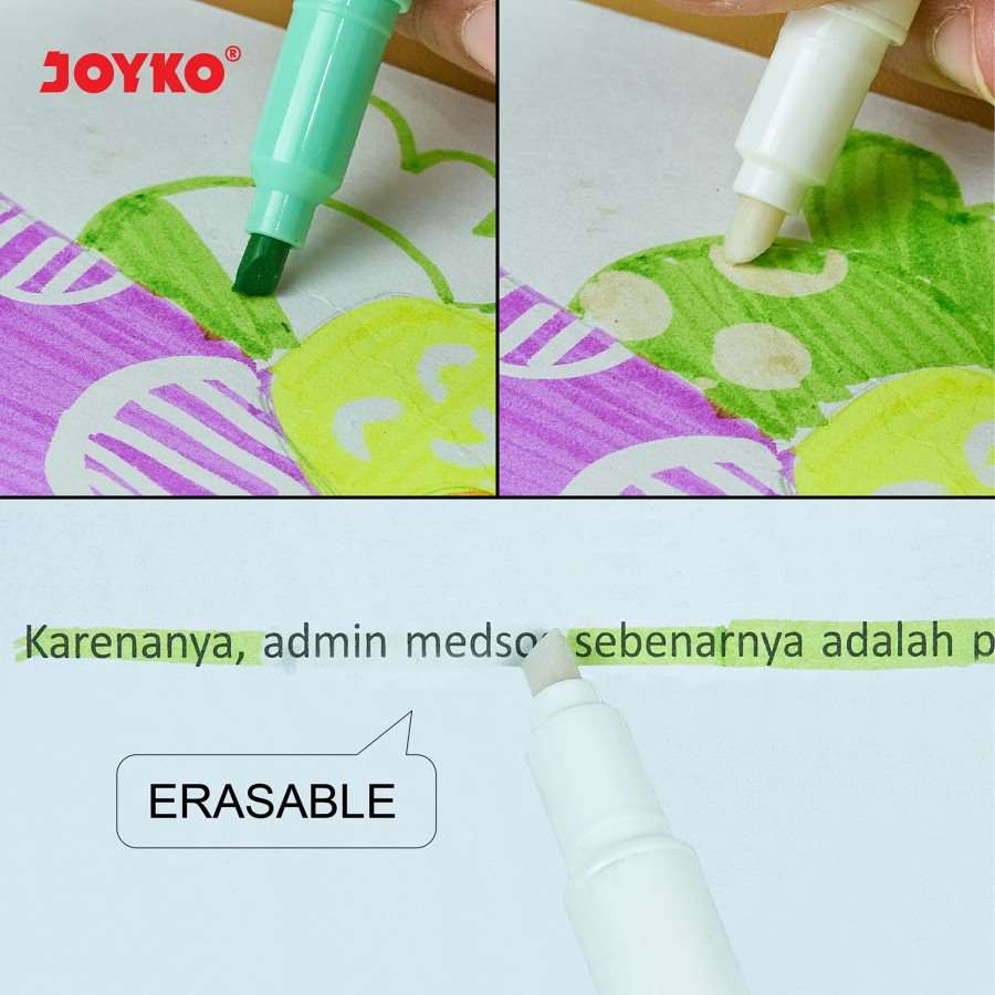 Highlighter Joyko Erasable HL-69-6 [SET ISI 6 PCS] / Stabilo Joyko Dapat Dihapus / Penanda Buku  