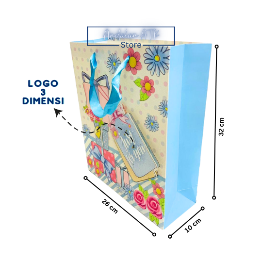 Paper Bag Glitter 3D Seri Kado FD8810M / Tas Kertas Shopping Bag / Goodie Bag