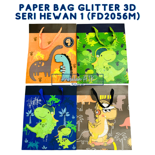 Paper Bag Glitter 3D Seri Hewan 1 FD2056M / Tas Kertas Shopping Bag / Goodie Bag