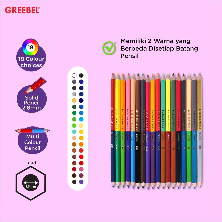 Pensil Warna Greebel 7218 Pencil B1 Color [18 pcs - 36 warna] / Color Pencil  